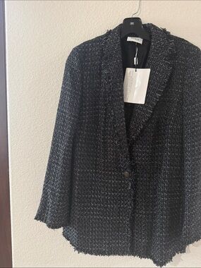 Akris Black Bouclé Fringe-Trim Blazer Jacket